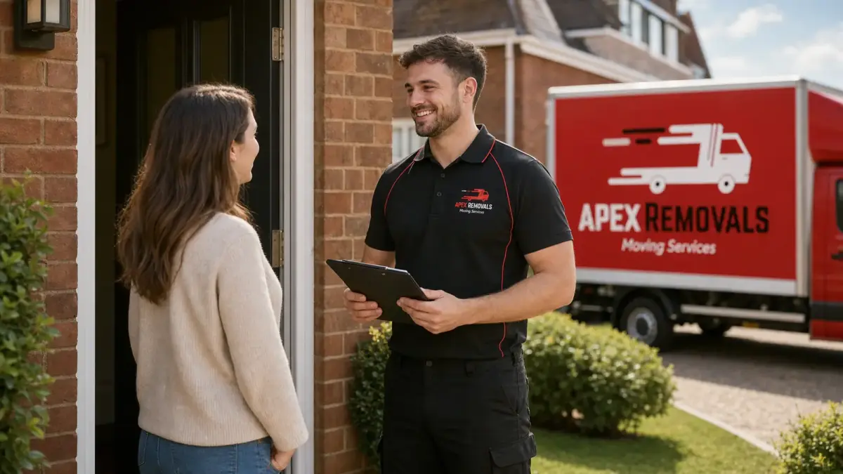 Apex Removals surveyor discussing storage needs with a customer